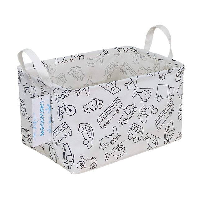 LANGYASHAN Cesta de almacenamiento rectangular de tela de lona plegable con asas para organizar el hogar, cocina, juguetes para niños y niñas, oficina, armario, cestas (vehículo Rec)