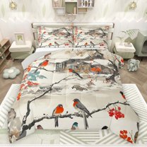 Castle Fairy Xmas Animal Cardinal Bird Full Size Comforter Sets 3-Piece for Kids Children Teens,Retro Vintage Aesthetic Bedding Comforter Set,Merry Christmas Lightweight Bedding Sets