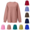 thumbnail image 2 of Womens Crewneck Sweatshirt Oversized Fall Basic Solid Color Sweatshirt Crewneck Long Sleeve Casual Top Drop Shoulder Design Chandail Sport Femme Coffee S, 2 of 3