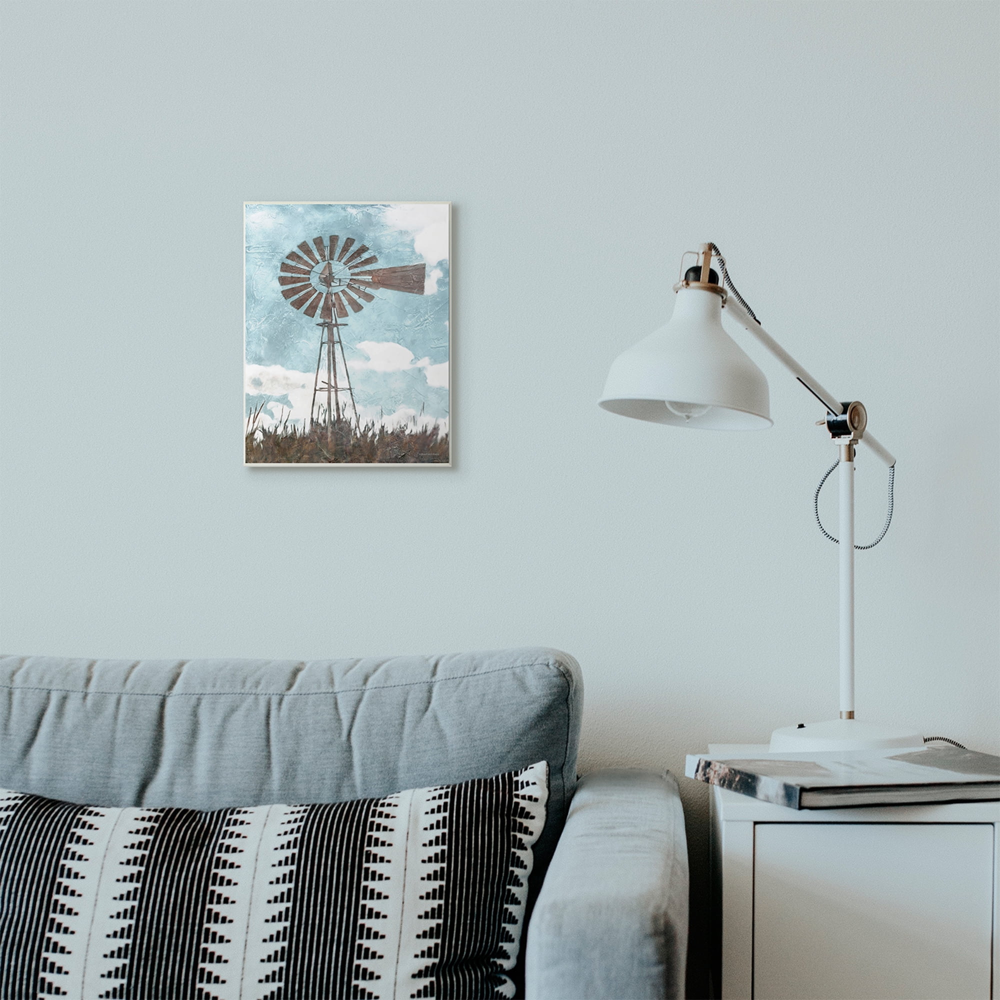 Stupell Industries Farm Windmill Blue Brown Painting Wall Plaque by Bluebird Barn, 10" x 15", Wall Plaque