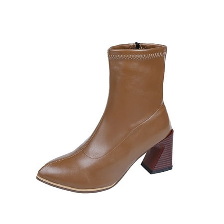 

Tenmix Ladies Fashion Dress Booties Formal Casual Chunky Heeled Breathable Winter Shoes Brown 8.5