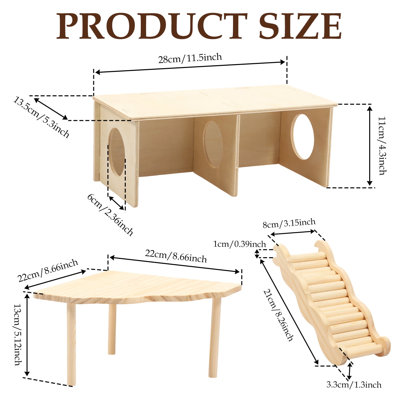 Wooden Hamster Platform Hideout with Ladder Hamster Play Platform Toy Small Pet Playhouse Climbing Toy for Chinchillas Guinea Pigs Golden Squirrels Hedgehogs