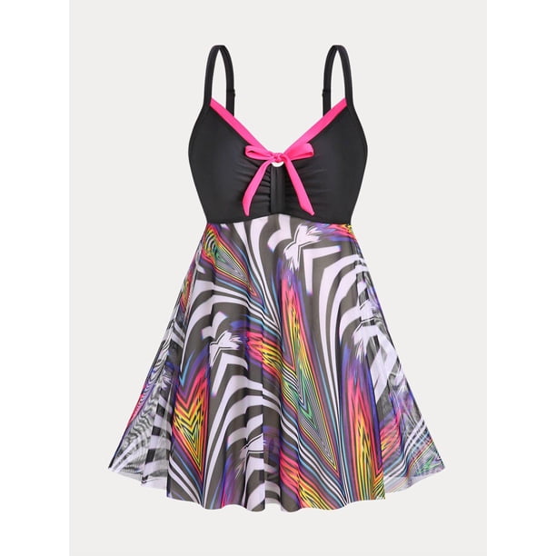 Tankini de Talla Grande con Estampado de Panel de Malla Rosegal Camisetas tallas grandes
