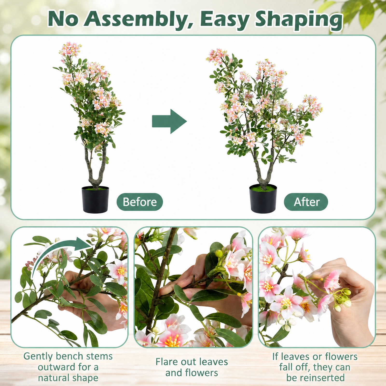 Vebreda Artificial Plant Decor, 36" Set of 1 Artificial Impatiens Tree with Mini Fruits and Silk Flowers, Charming & Lifelike Appearance