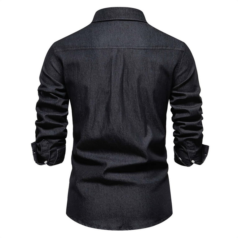PuLe Rugby Shirt Men's Long Sleeve Denim Shirt Cotton Button