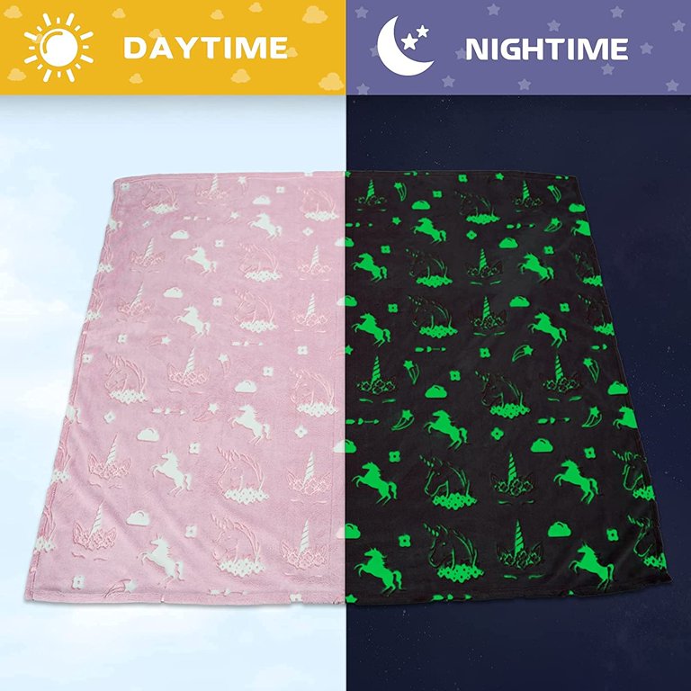 WISH TREE Glow in The Dark Blanket, Unicorn Print Fleece Throw, Plush 50x60  inch Pink - Walmart.com