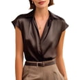 thumbnail image 5 of Only Moment Womens Tops Short Sleeve Shirts Short Sleeve V Neck Satin Loose Roll Up Collared Shirt Casual Summer Tops with Pockets Summer Blouses for Women 2026 Black,4XL, 5 of 6