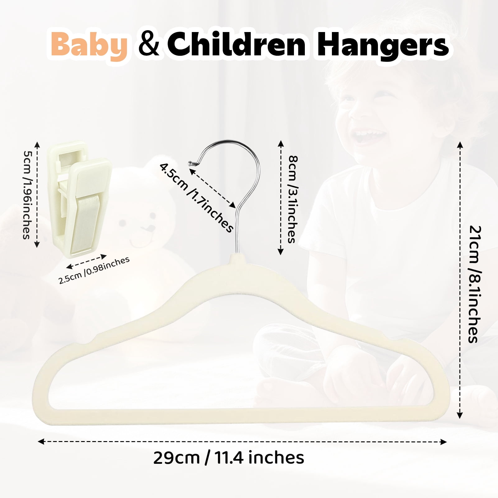 Allhall 30 Pack Velvet Baby Hangers, 11" Ultra-Slim Kids Clothes Hangers with 10 Clips, Non-Slip Felt, Space-Saving Nursery and Infant Closet Organizer