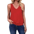 thumbnail image 3 of Womens Tank Casual V Neck Summer Spring Beach Vacation Tank Loose Fit Cute Fashion Sleeveless Tops Coral Color XXL, 3 of 7