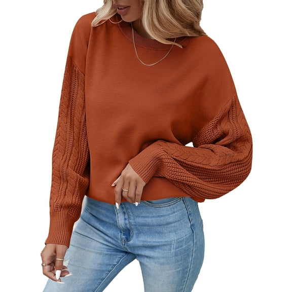 YOGAFOX Women Casual Oversized Cable Knit Long Sleeve Pullover Sweater Deep Orange XL