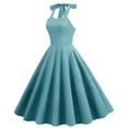 thumbnail image 2 of Womens Retro 1950s Dress Halter Neck Vintage Tea Dress Stretchy Prom A Line Swing Cocktail Party Knee Length Dress, 2 of 7