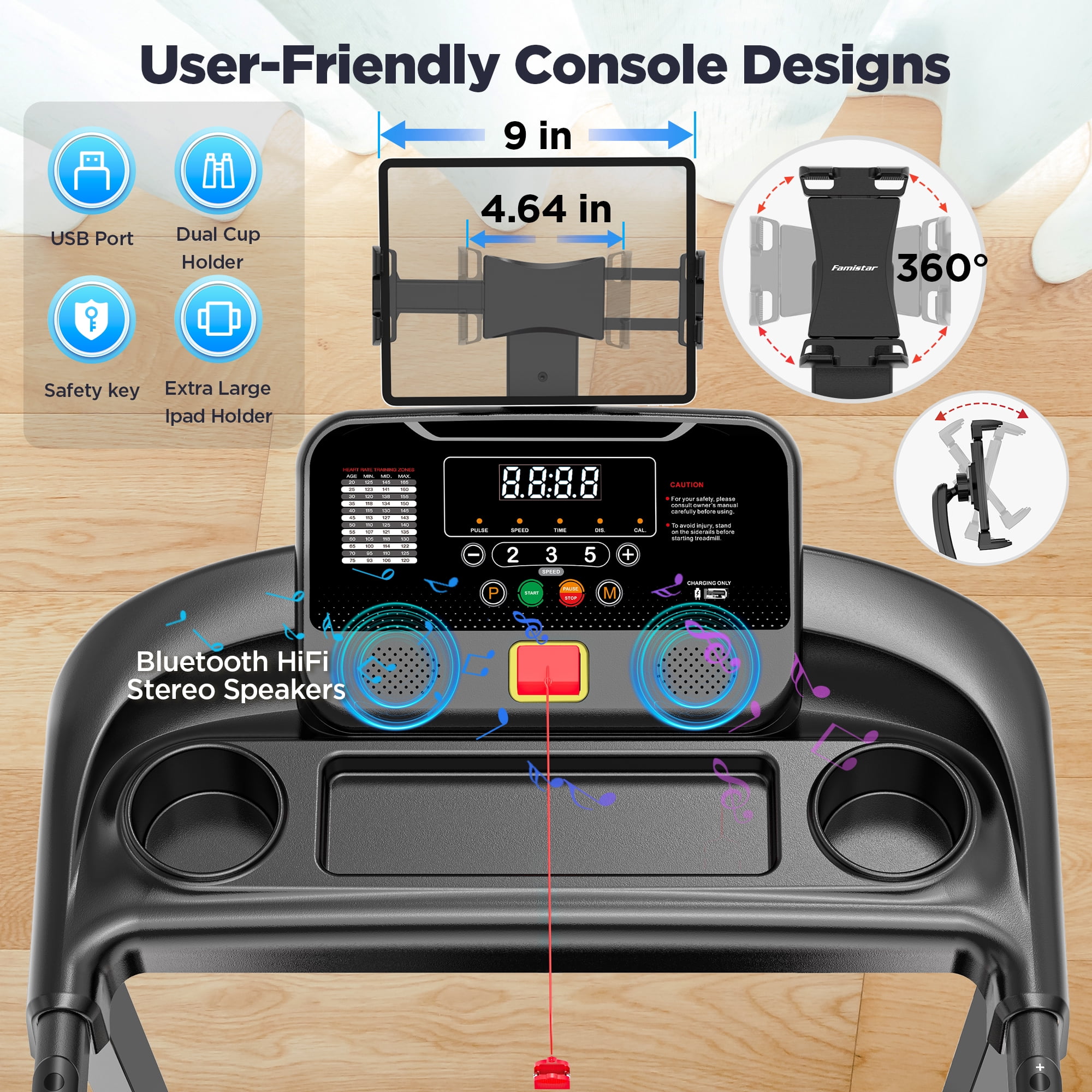 3HP Folding Treadmill for Home with Incline, Portable Foldable Treadmill 300 LB Capacity, 7.5MPH Jogging Running Treadmill, Exercise Equipment for Apartment & Home Gym
