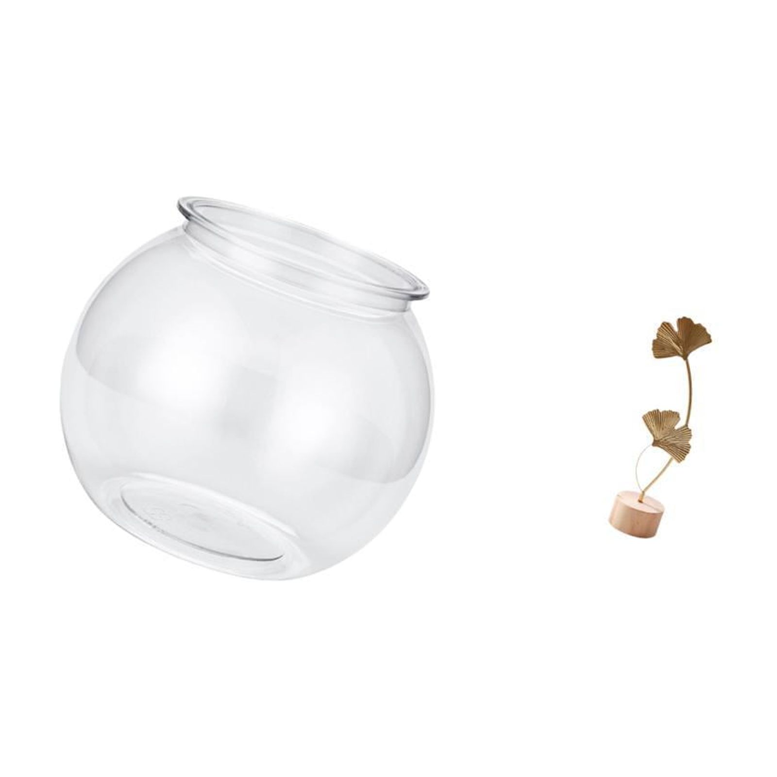 Desktop Aquarium Tank Transparent Fish Bowl Vase Metal Leaf Sculpture Artistic Design for Living Room Office Bedroom