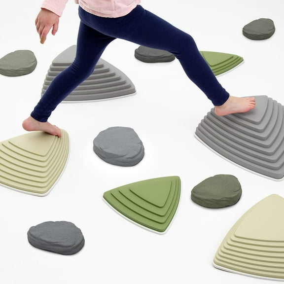 WUCEI JumpOff Jo Rocksteady Plus Balance Blocks & Puddle Jumper Foam Stones for Kids Promotes Balance & Coordination Sensory Toys Stepping Stones for Kids Set of 12 Pieces