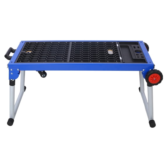 Miter Saw Stand, 5-in-1 Portable Workbench - Folding Work Table with Adjustable Legs, Dolly/Creeper/Scaffold for Woodworking & Repair Blue   Steel