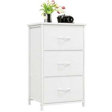 Eunos White Nightstand with Removable Fabric Storage, 3 Drawer Small Dresser for Bedroom Hallway
