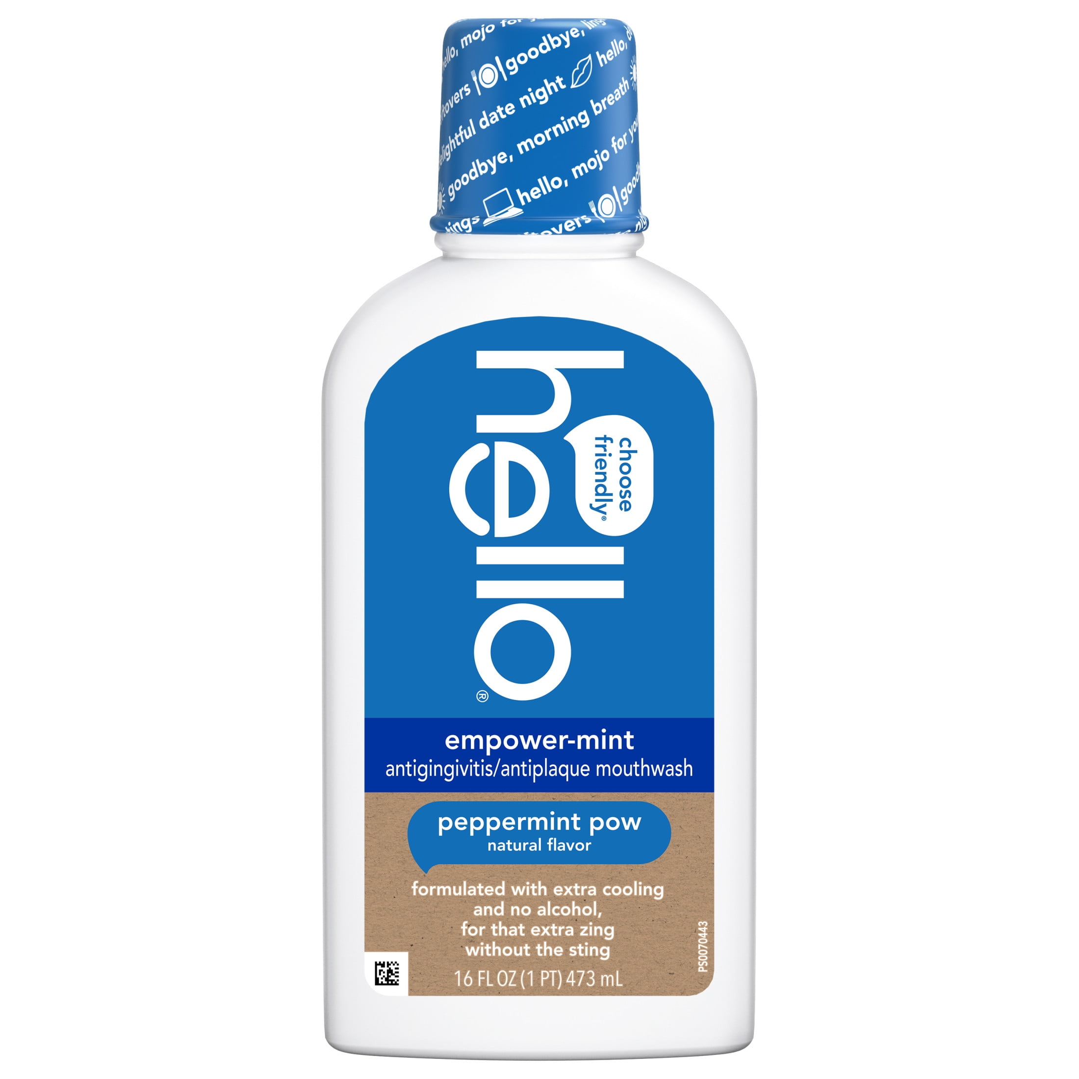 hello Empower-Mint Fluoride Free and Alcohol Free Mouthwash, Peppermint Pow, 16 Fl Oz Bottle