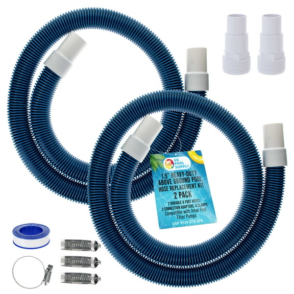 U.S. Pool Supply 1.5" Heavy-Duty Above Ground Pool Hose Replacement Kit - 2 Durable 6 Foot Hoses, 2 Connection Adapters, 4 Clamps - Compatible with Intex Pool Filter Pumps