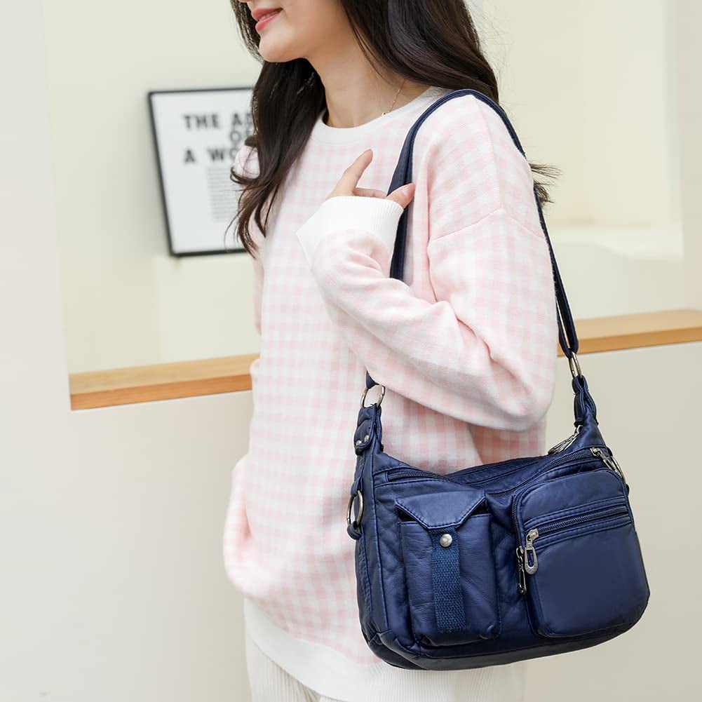 Soft Leather Crossbody Purse for Women Pocketbooks Waterproof Shoulder Bag Ladies Multi Pocket Crossbody Bag