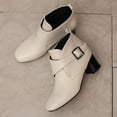 thumbnail image 3 of Ankle Boots for Women Round Toe Soft Splice Leather Buckle Ankle Strap Block Heel Dress Booties Fall Winter Casual Short Boots White Size 7.5, 3 of 6