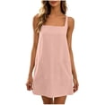thumbnail image 5 of Women's Cotton Solid Color Square Neck Sleeveless Mini Dress Back Zipper Casual Short Dress with Pockets for Summer Daily Wear Pink S(S), 5 of 8