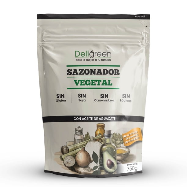 Sazonador Vegetal Gourmet en polvo tipo Consomé CON ACEITE DE AGUACATE 750 gr | Hecho a base de Vegetales con Levadura Nutricional y Cúrcuma | Sin Glutamato Monosódico para Cocina Saludable