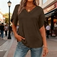 thumbnail image 2 of Htigea Womens Short Sleeve Shirts Dressy V Neck Basic Tee Casual Tunics Tops Solid Color Summer Outfits Brown XL, 2 of 6