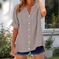 thumbnail image 4 of Zorckvet Womens Summer Blouses Loose Fit Tops Button Down Round Neck Cotton Linen Shirts for Women Short Sleeve, 4 of 5