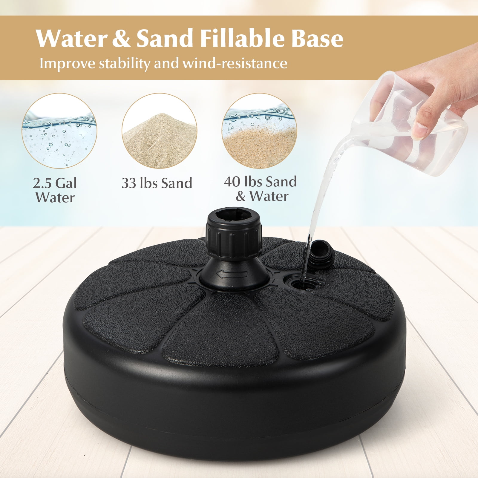 Topbuy Fillable Round Umbrella Base Water & Sand Filled Patio Umbrella Stand Suitable for 1.5” Umbrella Poles