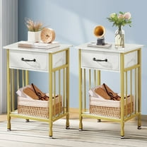 VECELO Set of 2 Nightstand with Drawer and Storage Shelf, Modern End Side Table for Bedroom, Living Room, Office, Gold