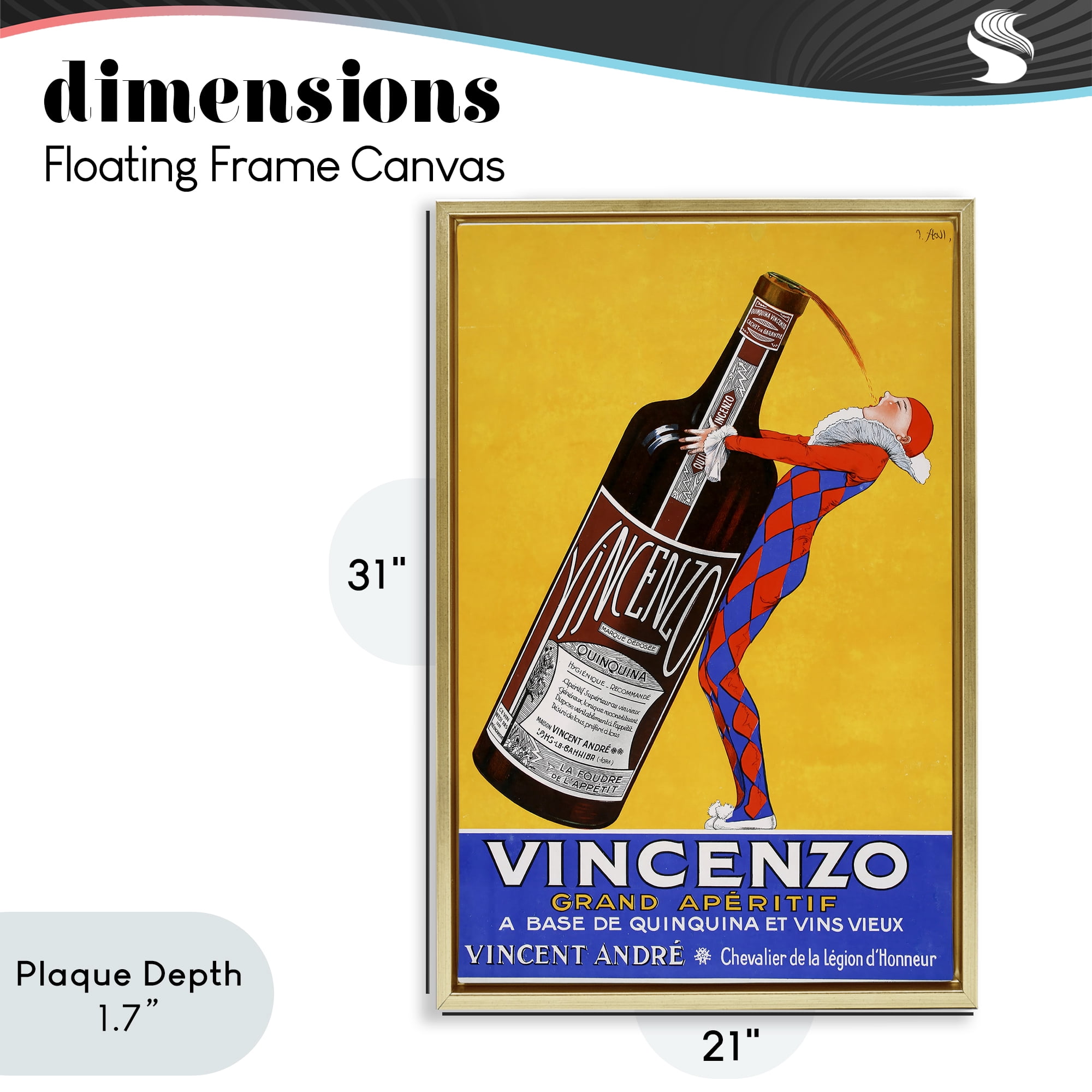 Stupell Industries Vincenzo Vintage Wine Gold Framed Floater Canvas Wall Art, design by Vintage Posters