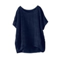 thumbnail image 1 of Zpanxa Chemises Fille Ado Couleur Unie Coton Lin Col Rond Manches Courtes Haut Coton Lin 7-8 Ans, 1 of 5