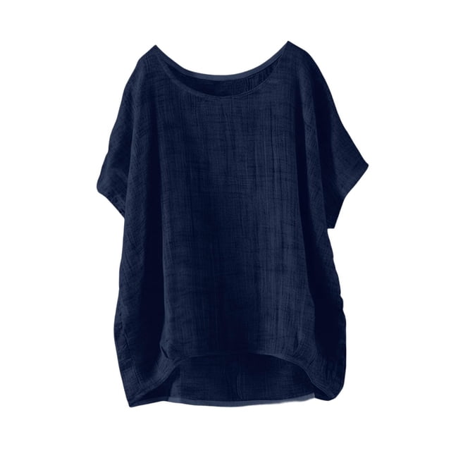Zpanxa Chemises Fille Ado Couleur Unie Coton Lin Col Rond Manches Courtes Haut Coton Lin 7-8 Ans