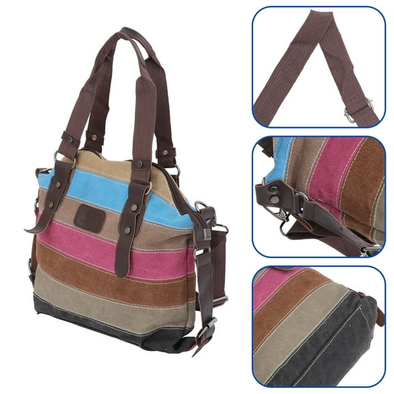 Masteelf Fashion Women's Girls Multicolor Stripes Patchwork Canvas Handbag Shoulder Bag Cross-body Messenger Bag