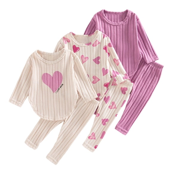 Angala Valentine's Day Girls Ribbed Print Long Sleeve Two Piece Casual Loungewear And Outdoor Play Outfit For And Fall Seasons Cozy Stylish Boys Girls Outfits 9-12 Months