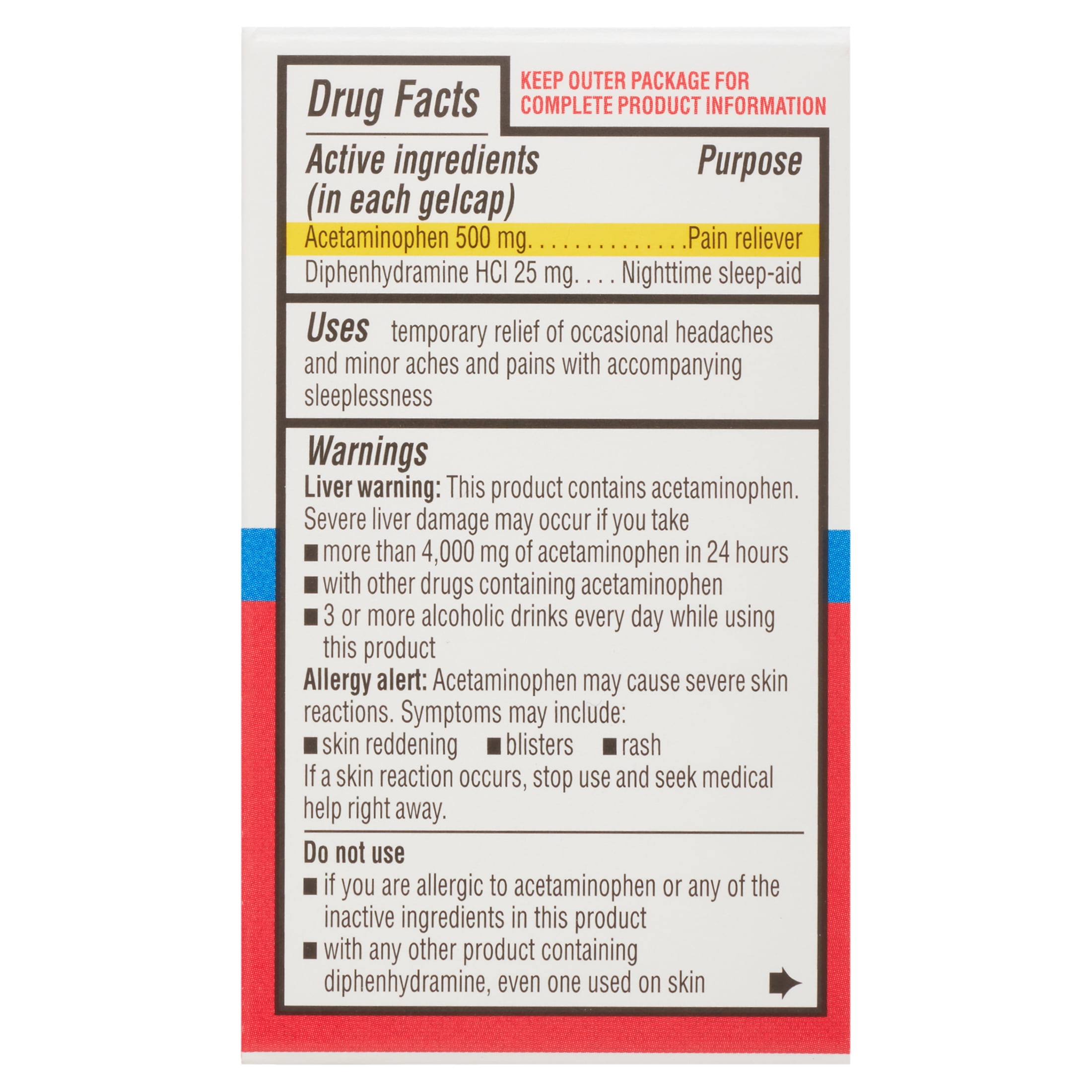 Equate Extra Strength Acetaminophen and Diphenhydramine HCl Nighttime Pain Relief Gelcaps, 20 Count