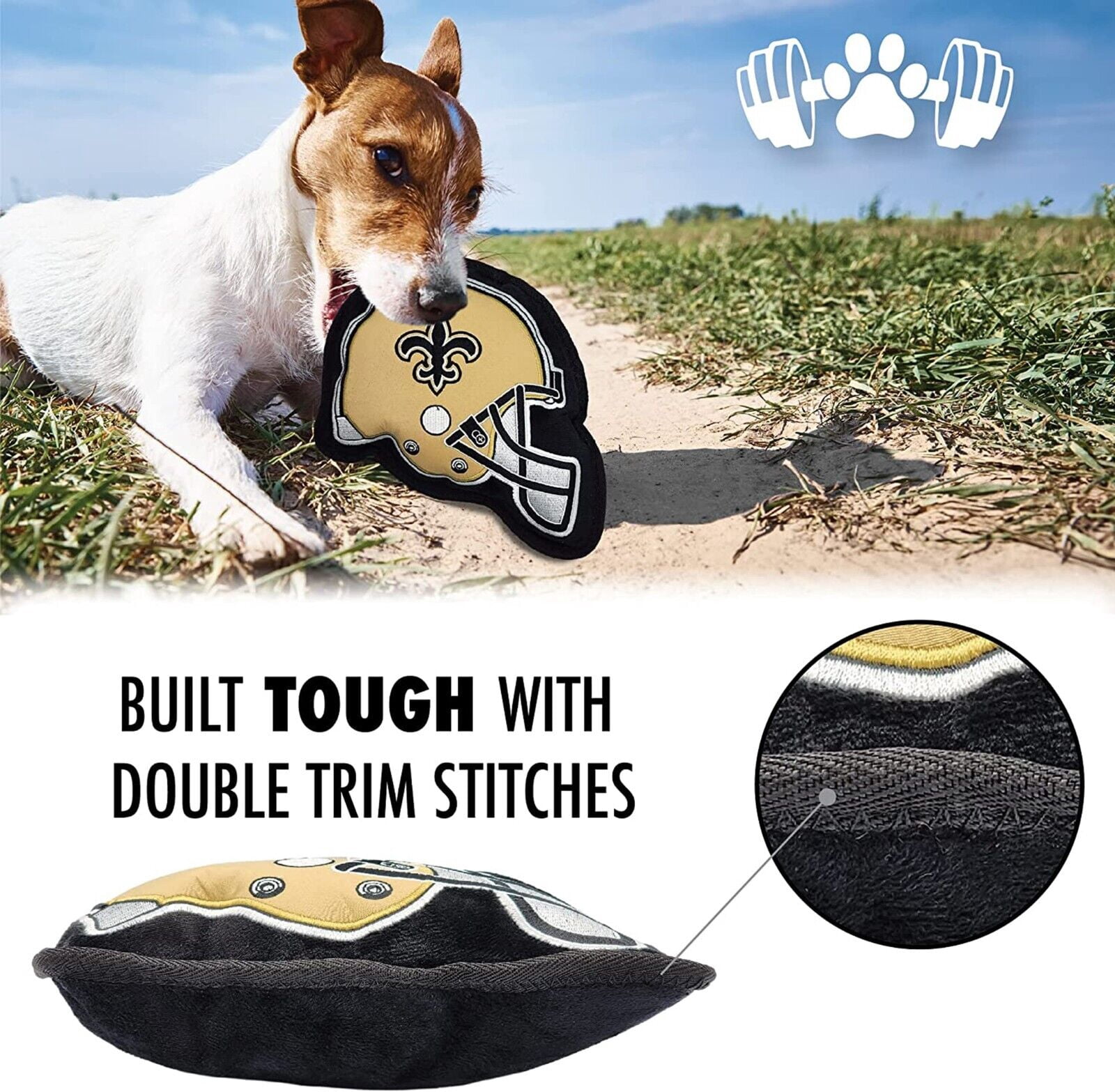 Pets First NFL New Orleans Saints Tough Helmet Pet Dog Toy Premium Quality with Built-in Squeaker Chew Toy