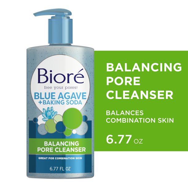 Biore Blue Agave + Baking Soda Face Wash, Facial Pore Cleanser for Combination Skin, 6.77 fl oz