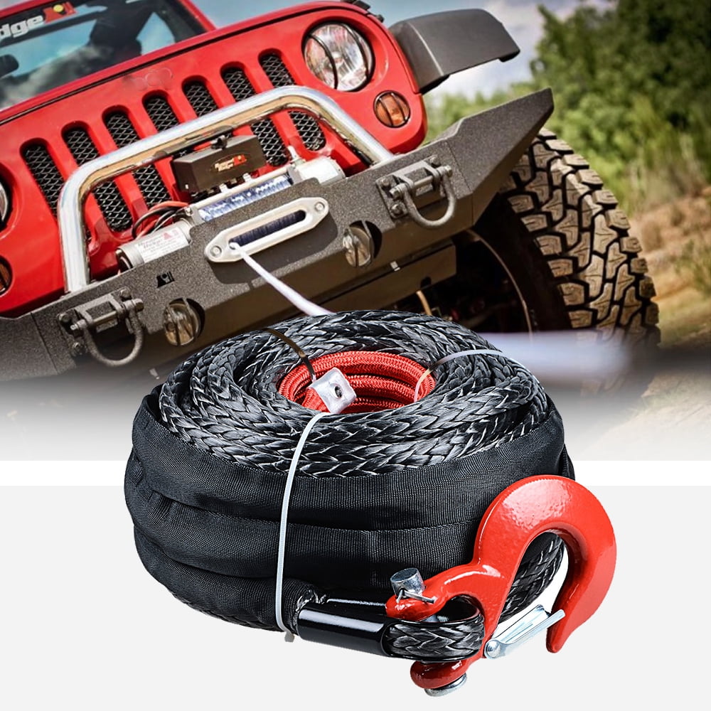 Orange TYT Synthetic Winch Rope 3/16 x 50 7000lb Synthetic Winch Line Cable Rope with Black Protective Sleeve Stopper for 4x4/ATV/UTV/Jeep Hook 