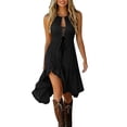 thumbnail image 2 of Noric Women's Halter Neck Dresses Lace Up Front Tiered Ruffle Asymmetrical Hem Summer Bohemian A Line Dresses, 2 of 7