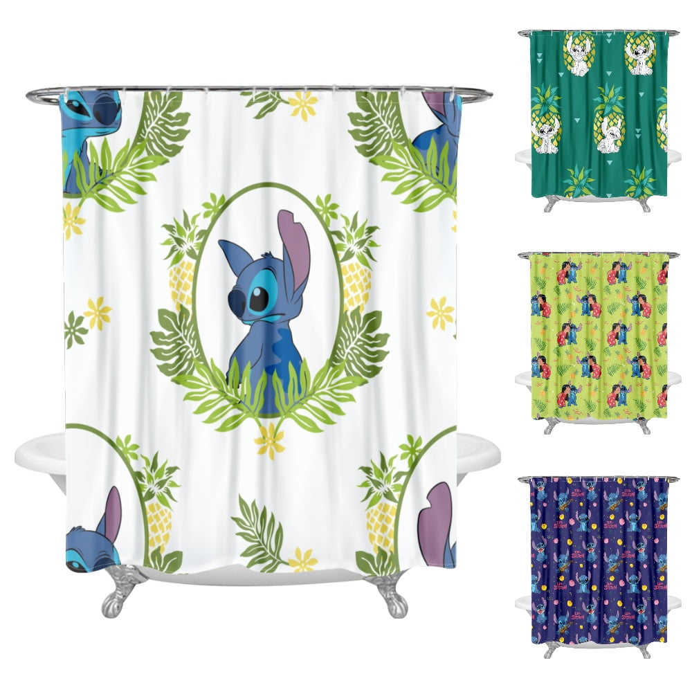 Stitch Shower Curtain, Weighted Hem Curtains for Bathroom Rustic