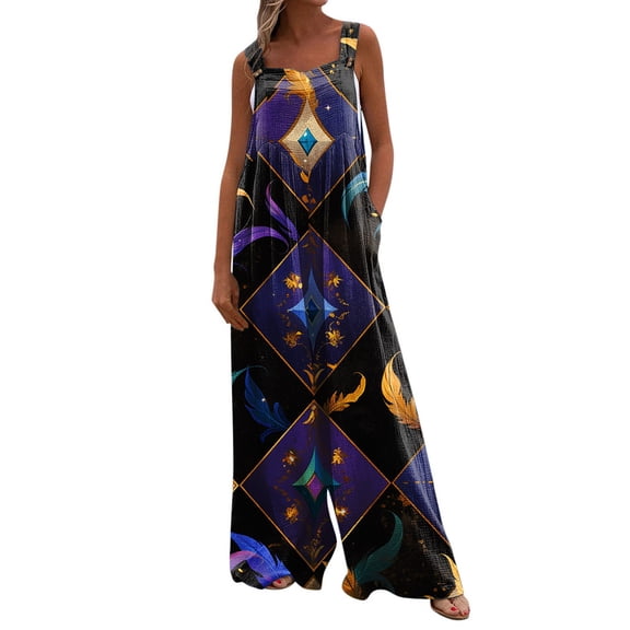 Fgvctg Mardi Gras Womens Overalls Wide Leg Pant Holiday Overall Mask Graphic Sleeveless Carnival Party Spaghetti Straps Jumpsuit Romper Bib Overalls Oversized Sprimg Pant With Pockets Navy L
