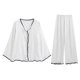 thumbnail image 3 of Pijama de seda de hielo para mujer con borde ondulado y lazo, manga larga, conjunto de ropa para el hogar Sense para primavera y otoño, 3 of 6