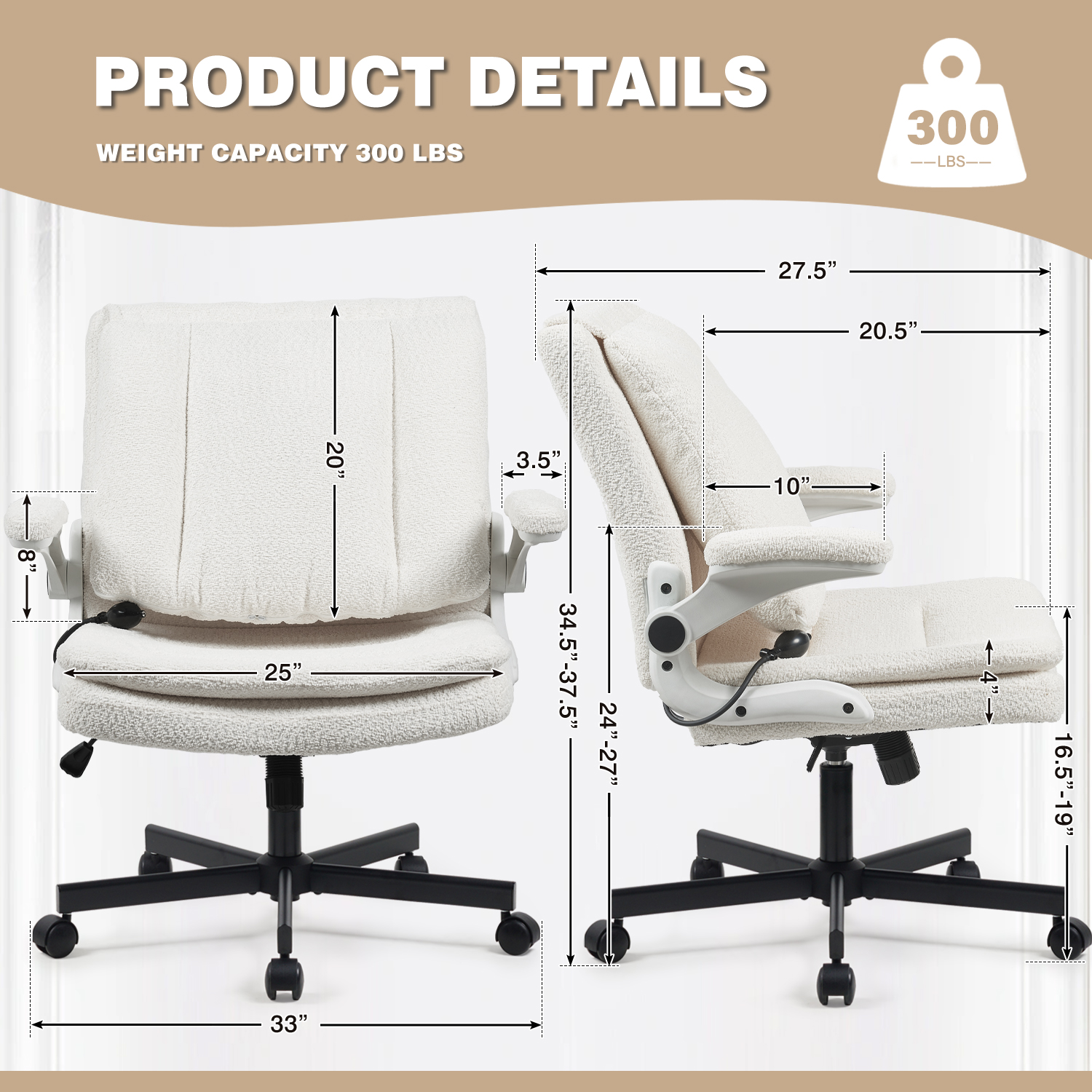 Wide Criss Cross Chair with Flip Up Back Cushion and Arms, Ergonomic Cross Legged Office Chair with Dynamic Lumbar Support, Upholstered Swivel Rolling Vanity Chair for Customized Comfort