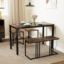 Gymax 4-Piece Dining Table Set Industrial Kitchen Table Set w/ Bench & 2 Stools