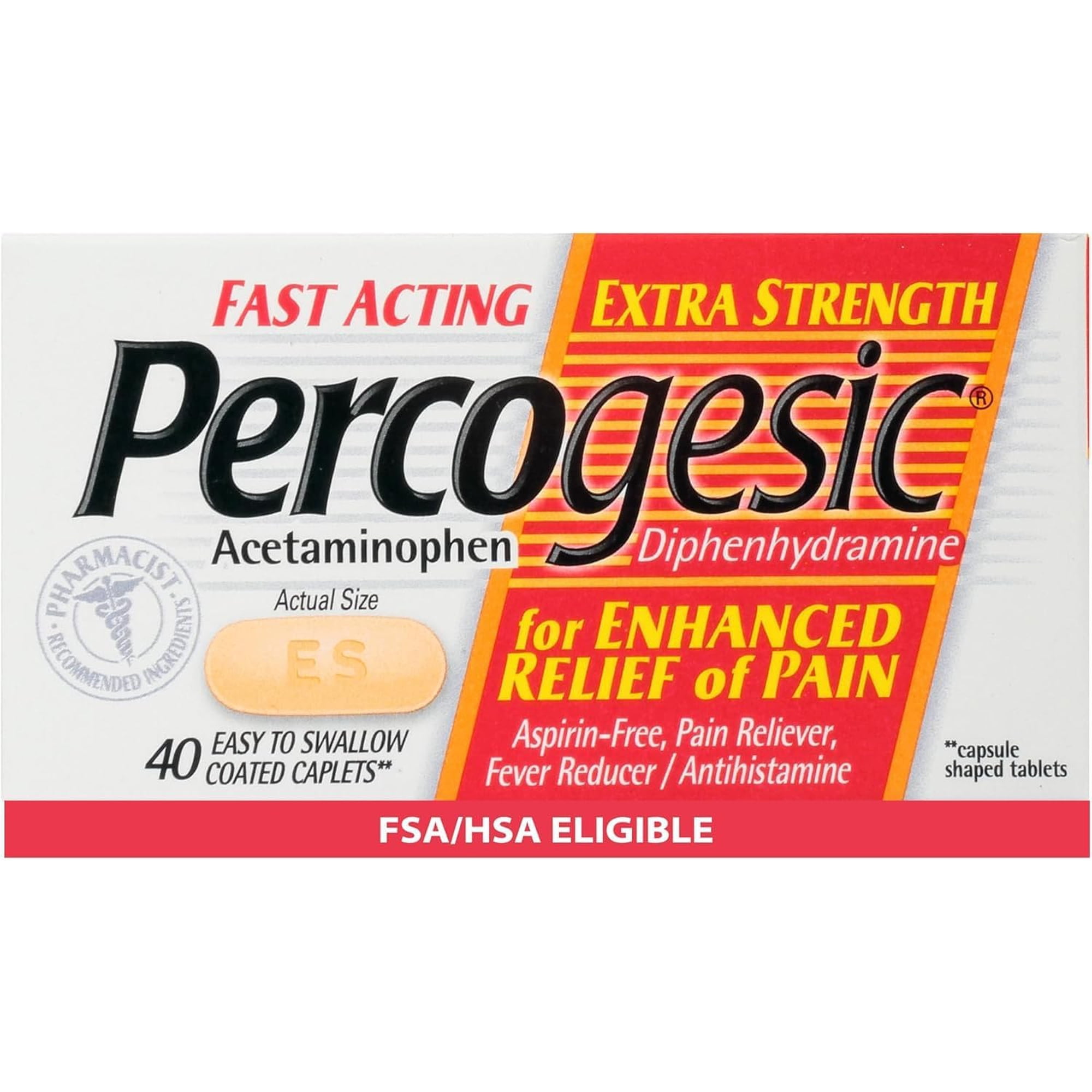 Percogesic Extra Strength Pain Reliever Coated Caplets - 40 Ea, 2 Pack