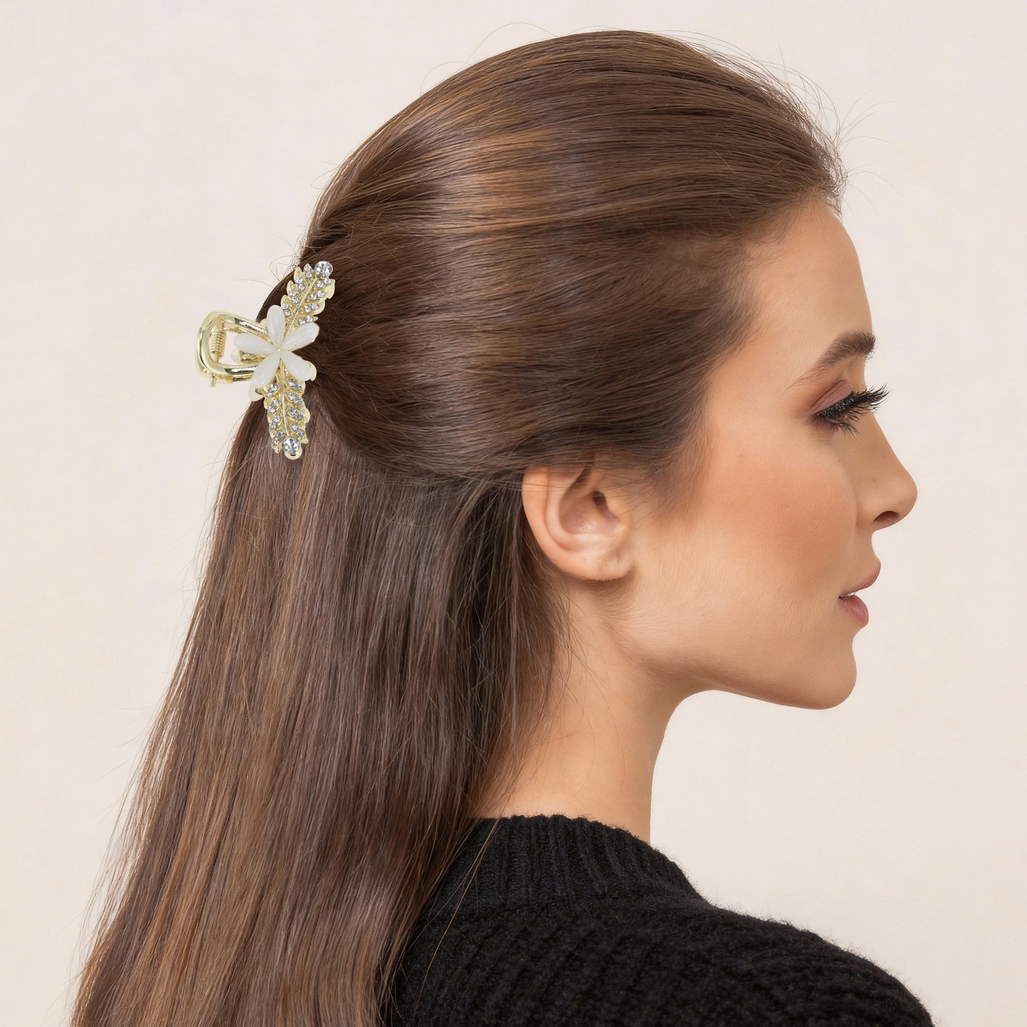 Unique Bargains Elegant Flower Rhinestone Claw Clip in Gold Tone for Stylish Hair