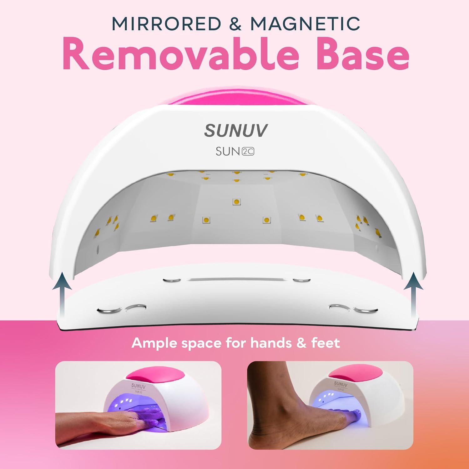 SUNUV SUN2C 4 Timer Settings, LED Curable 48W LED Nail Dryer for Gel Polish with Silicone Pad, Pink