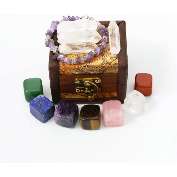 Nvzi Crystals and Healing Stones Set in Wooden Display Box, Gemstones and Crystals Kit, 7 Chakra Stones, Raw Crystals for Beginners, Witchcraft Supplies and Tools, Spiritual Gifts for Women