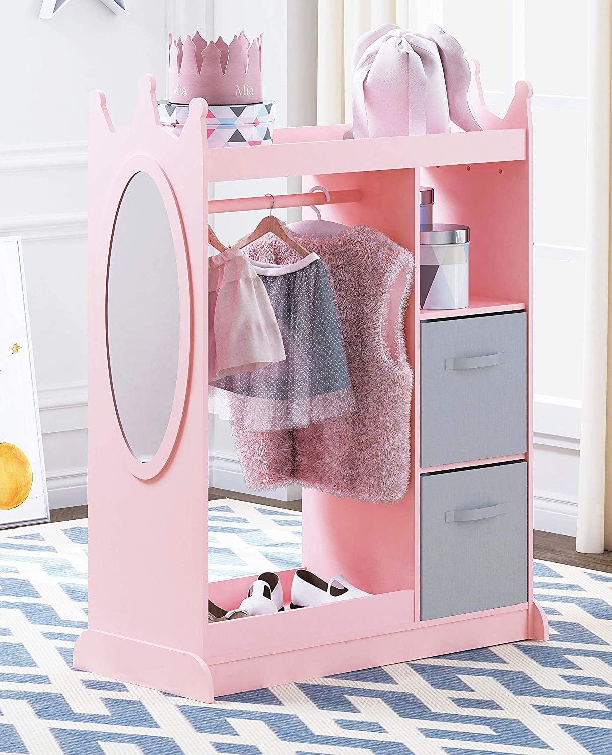 UTEX Kids Dress up Storage with Mirror and Storage Bin,Kids Armoire ...